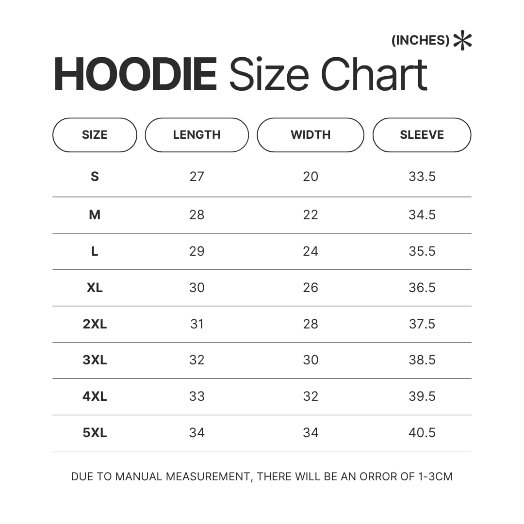 Hoodie Size Chart - Hozier Merch