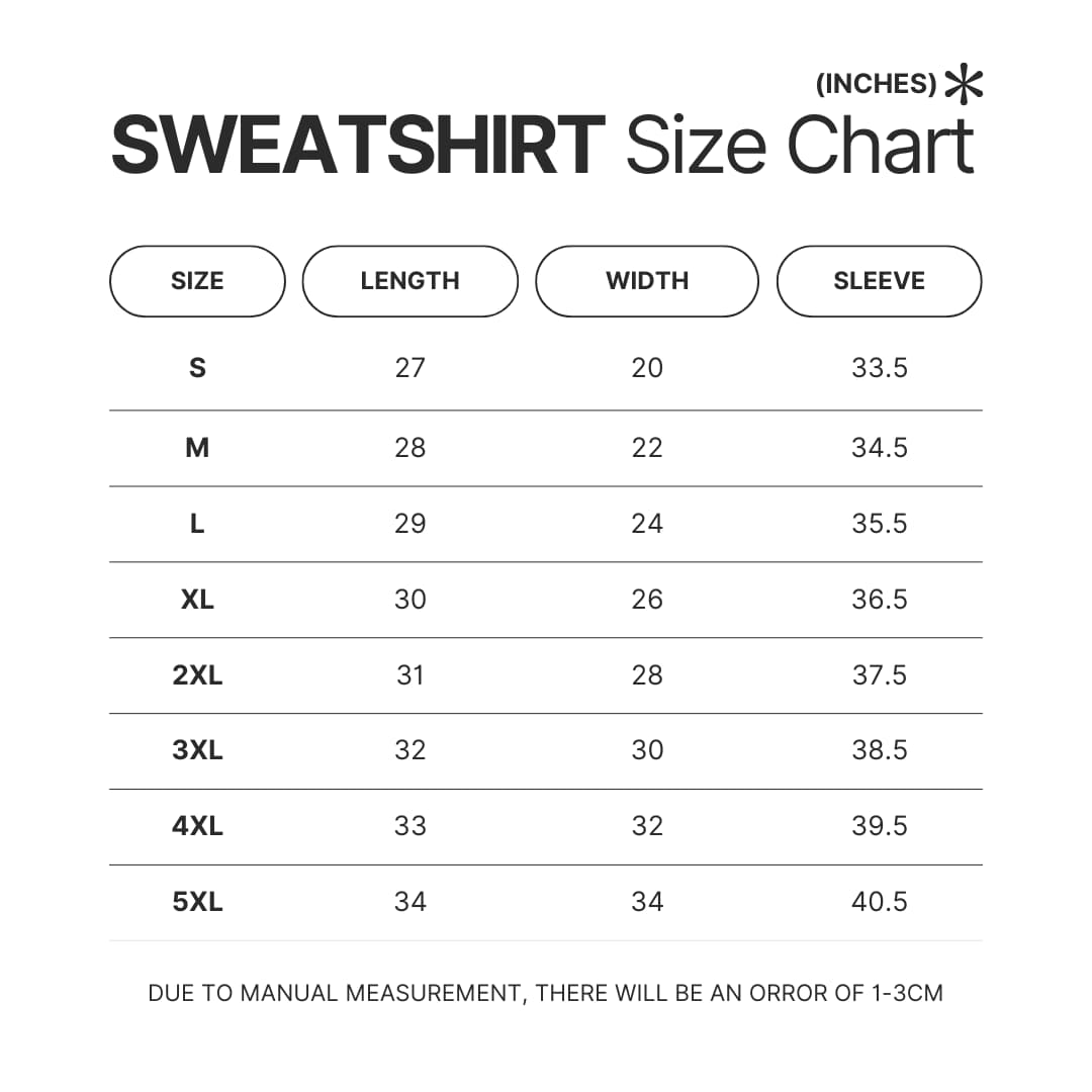Sweatshirt Size Chart - Hozier Merch