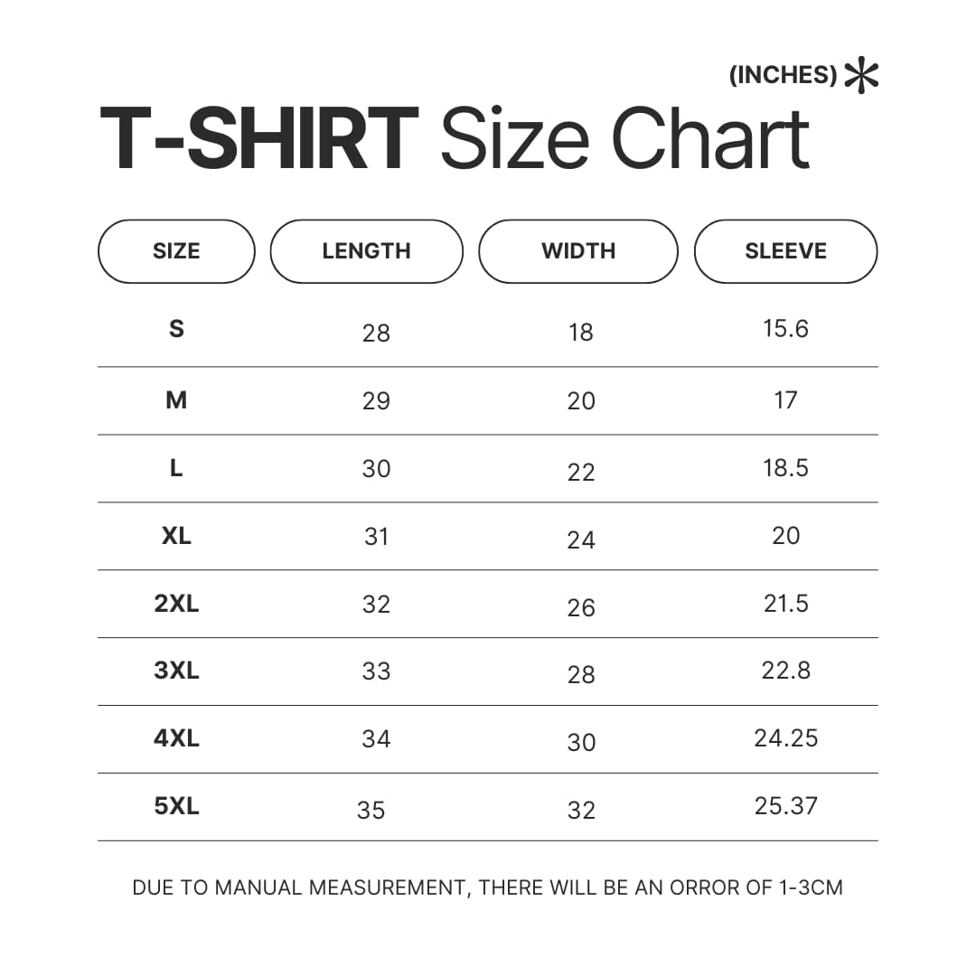T shirt Size Chart - Hozier Merch